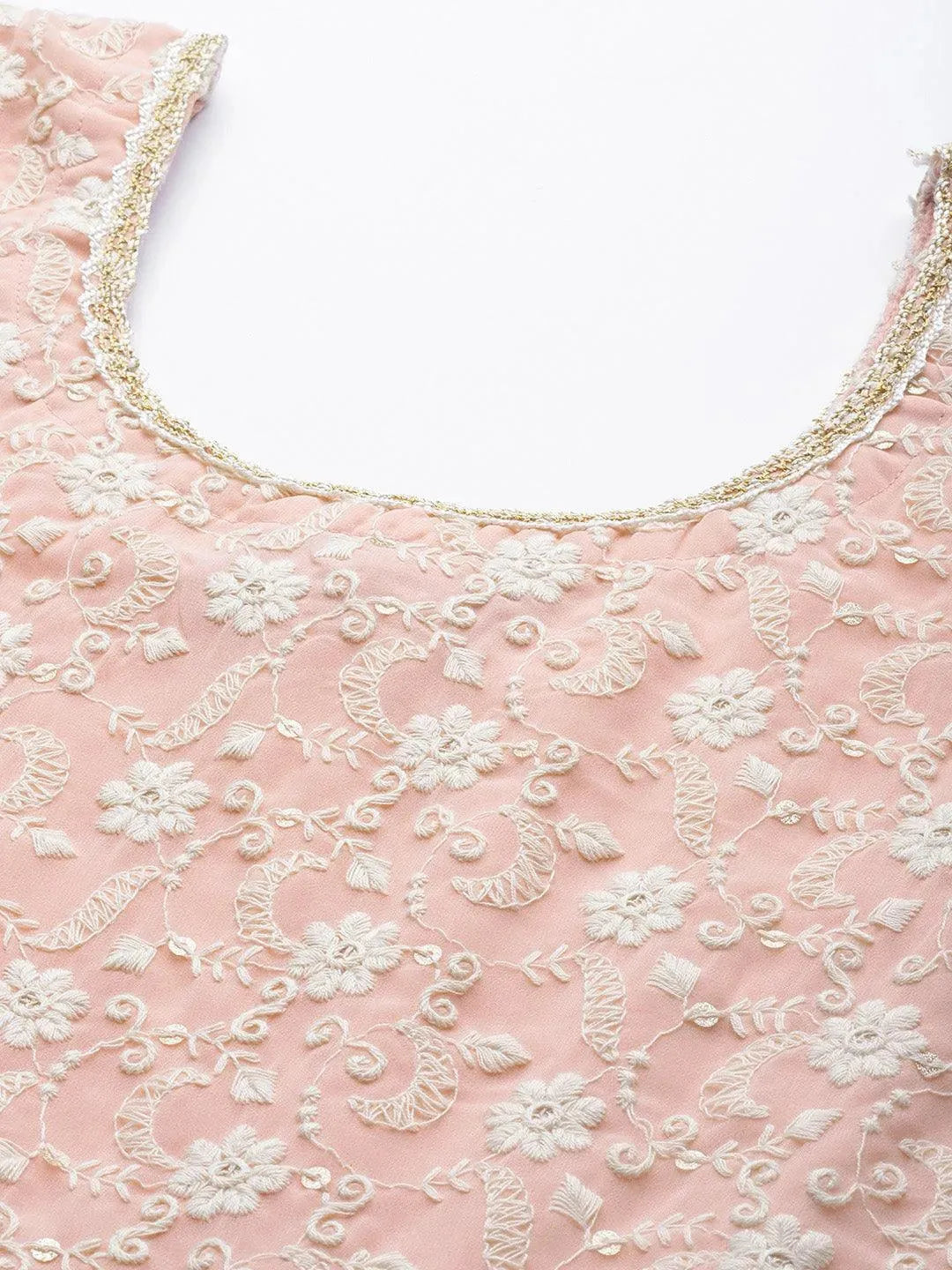 Pink Embroidered Georgette Anarkali Suit Set With Potli - Libas