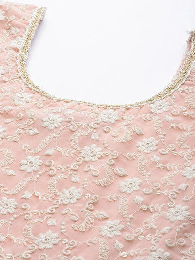 Pink Embroidered Georgette Anarkali Suit Set With Potli - Libas