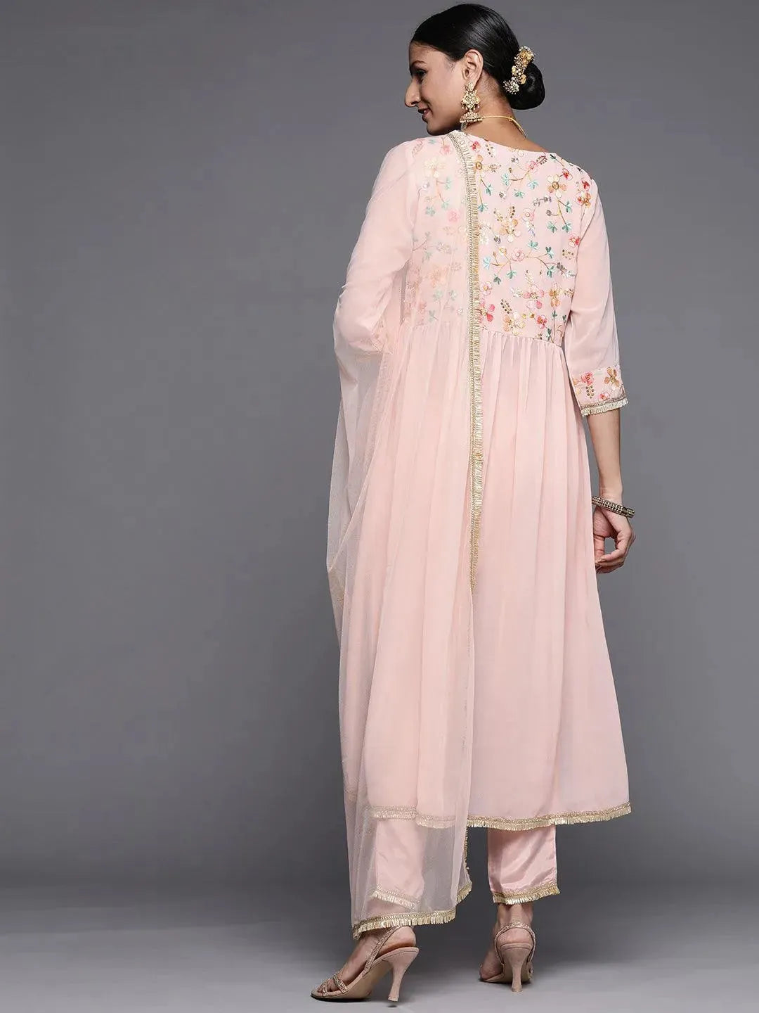 Pink Embroidered Georgette Anarkali Suit Set - Libas 