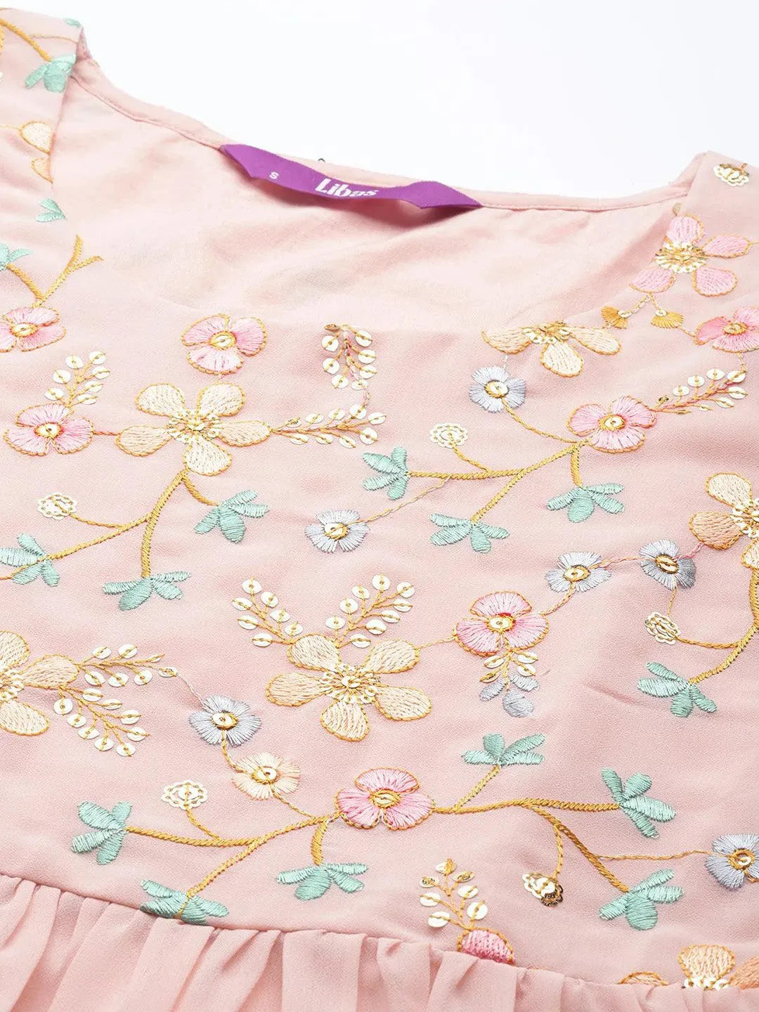 Pink Embroidered Georgette Anarkali Suit Set - Libas 