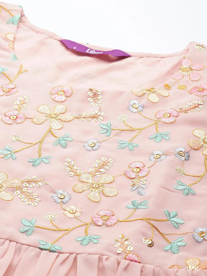 Pink Embroidered Georgette Anarkali Suit Set - Libas