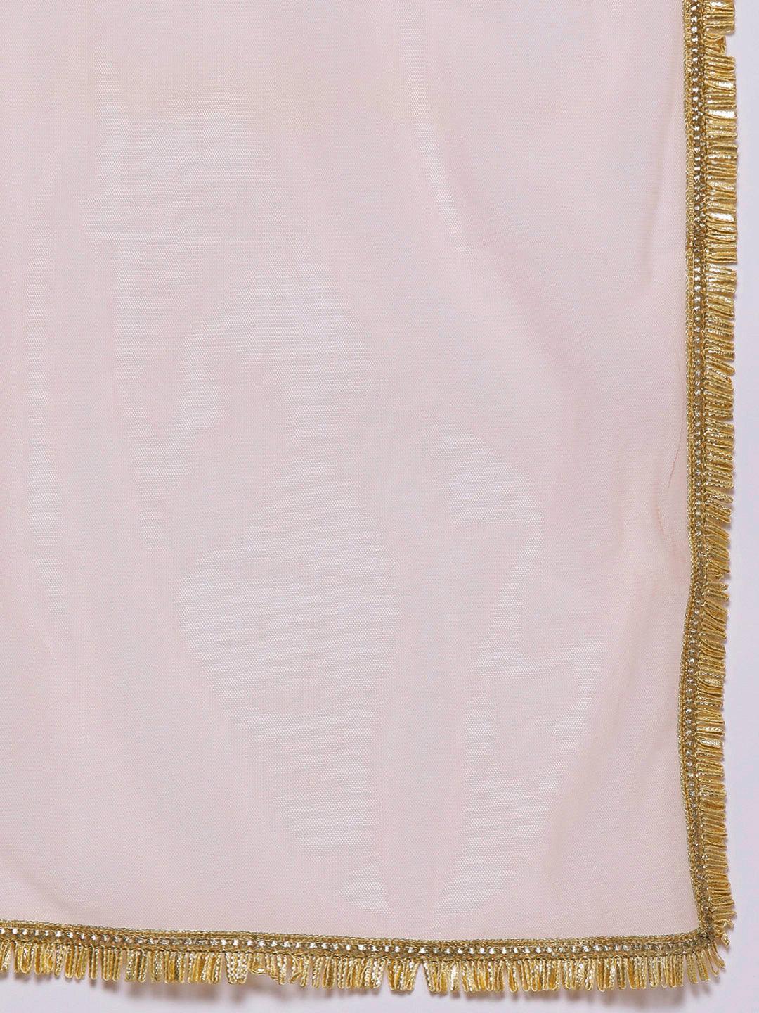 Pink Embroidered Georgette Anarkali Kurta With Dupatta