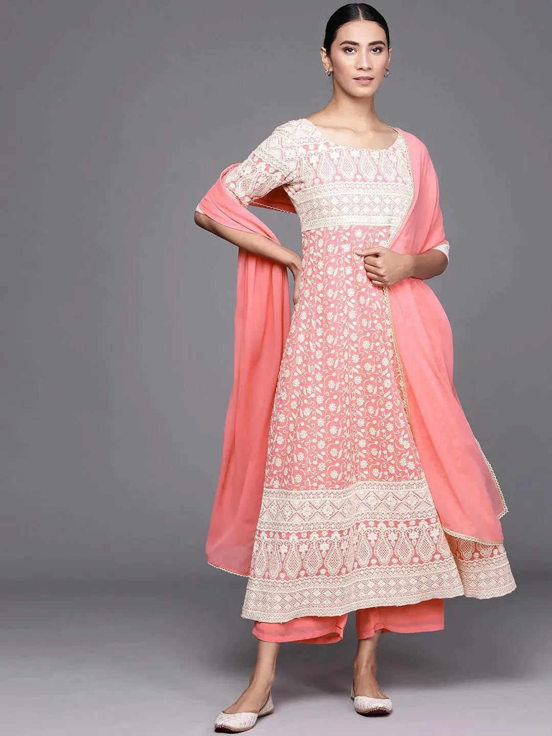 Pink Embroidered Georgette Suit Set - Libas