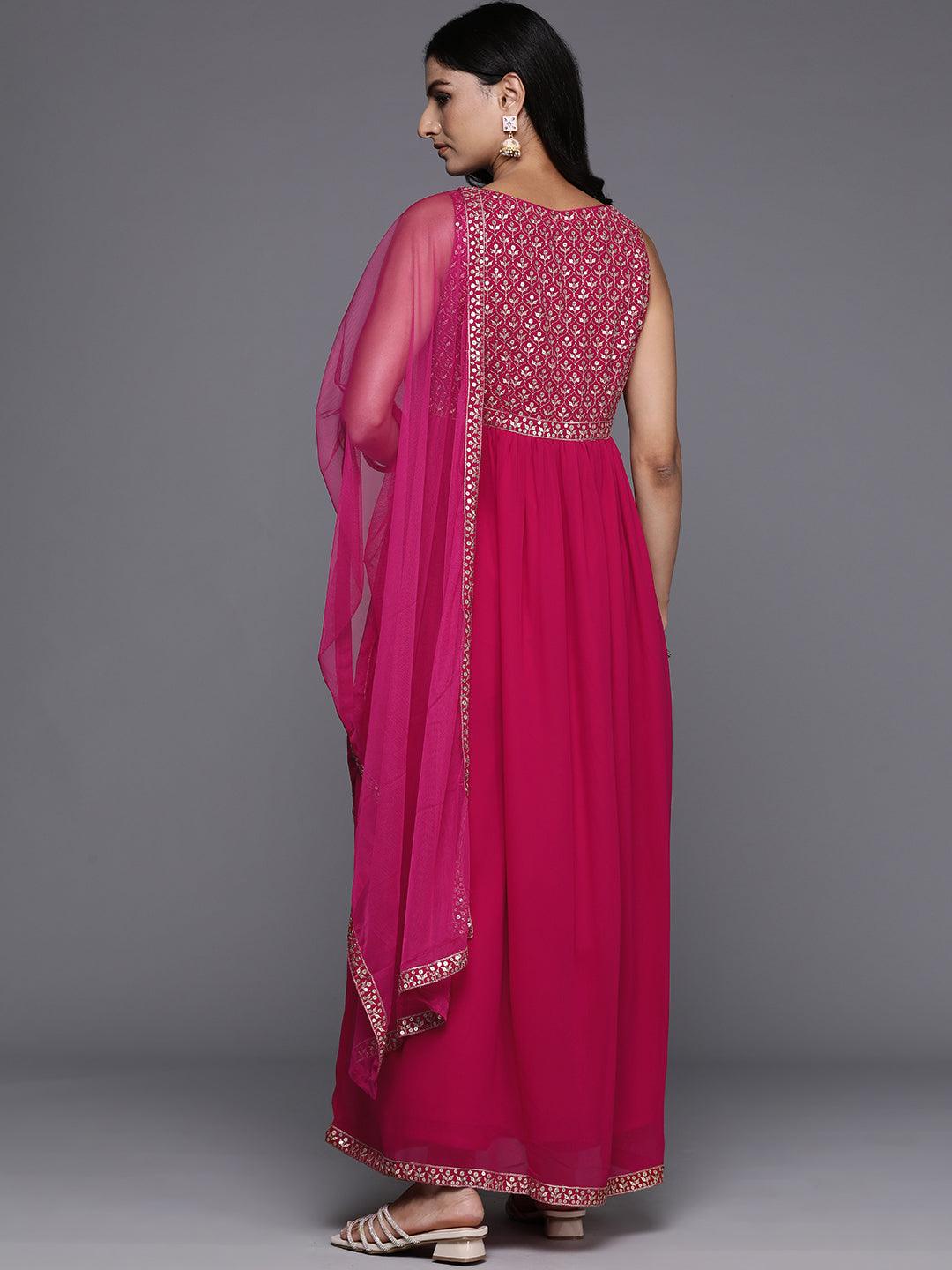 Pink Embroidered Georgette Anarkali Suit With Dupatta