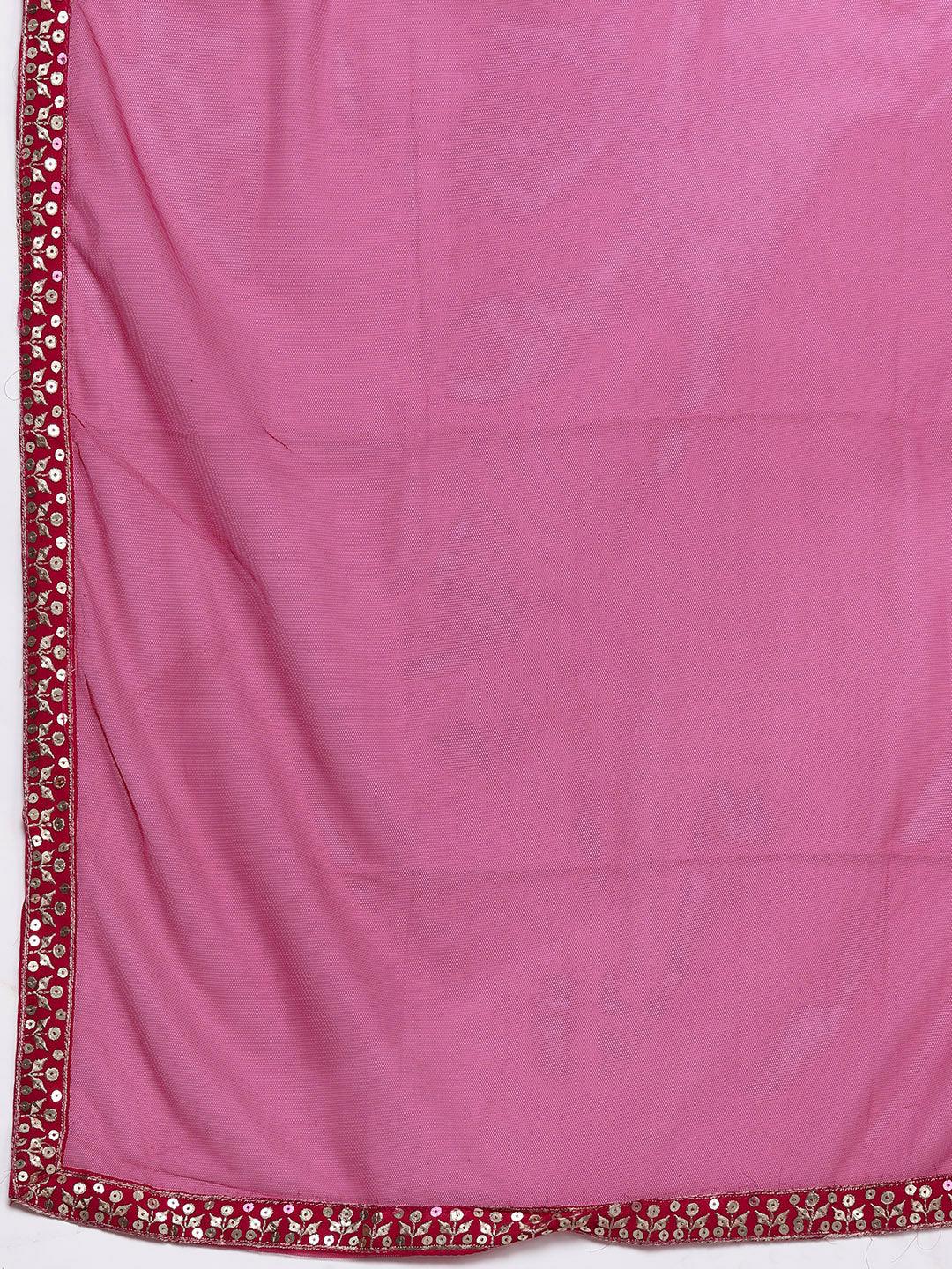 Pink Embroidered Georgette Anarkali Suit With Dupatta