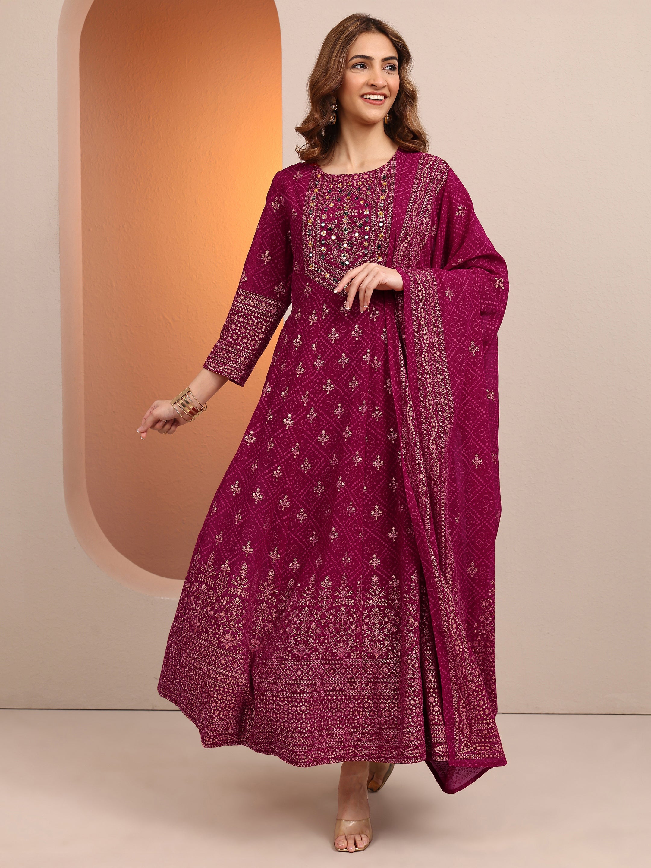 libas Pink Embroidered Georgette Anarkali Suit Set With Dupatta-picture-61