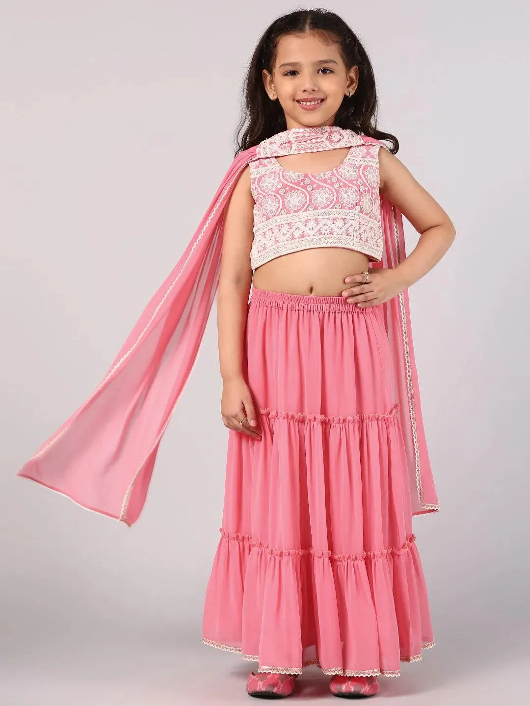 

Buy Pink Embroidered Georgette Lehenga Set - 20399K- | Libas Ethnic Wear Online