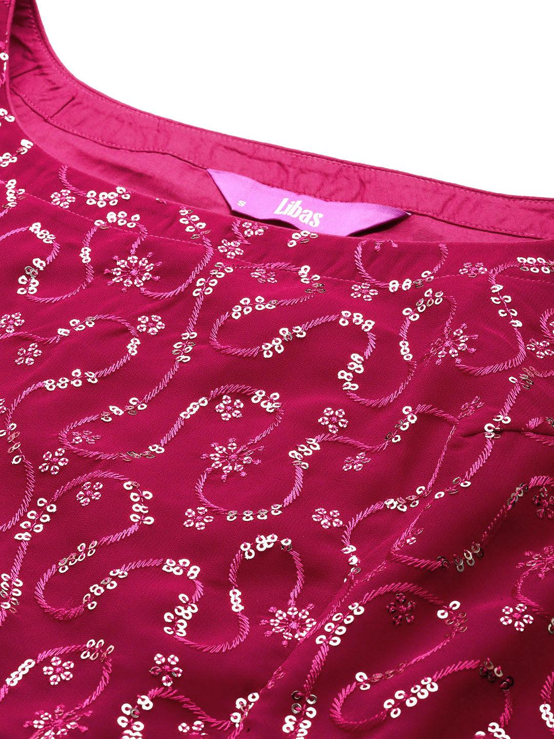 Pink Embroidered Georgette Lehenga Set