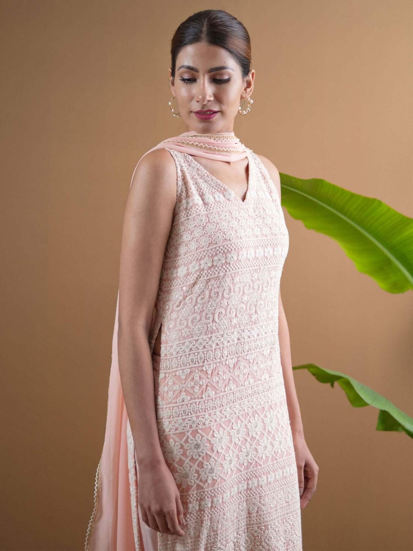 AAVYA Pink Embroidered Georgette Suit Set - Libas