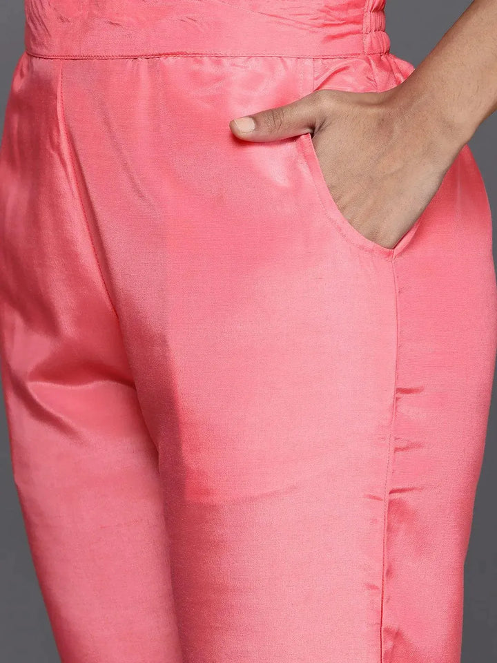 Pink Embroidered Georgette Straight Suit Set With Trousers - Libas