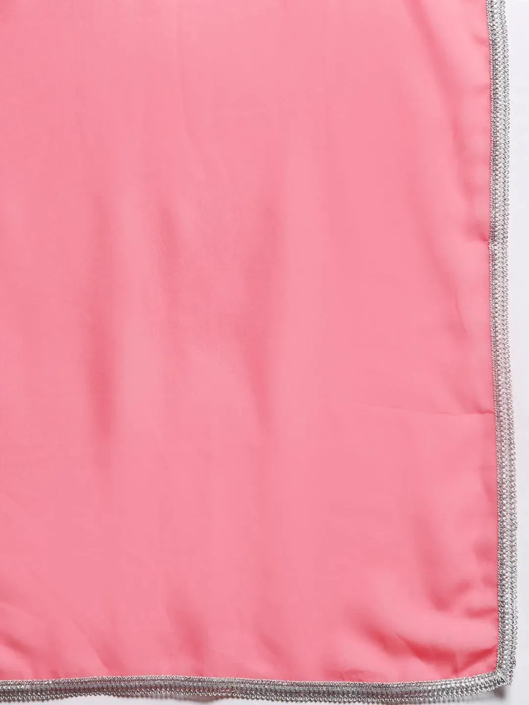 Pink Embroidered Georgette Straight Suit Set With Trousers - Libas 