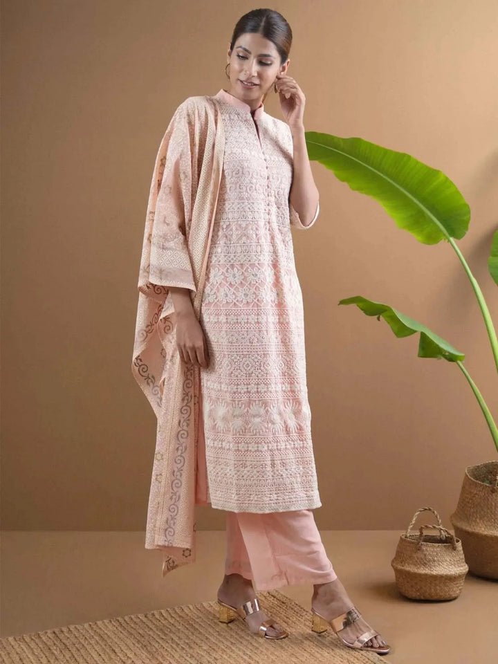 AMAIRA Pink Embroidered Georgette Suit Set - Libas