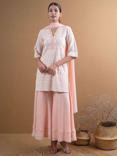 KASHVI Pink Embroidered Georgette Suit Set - Libas