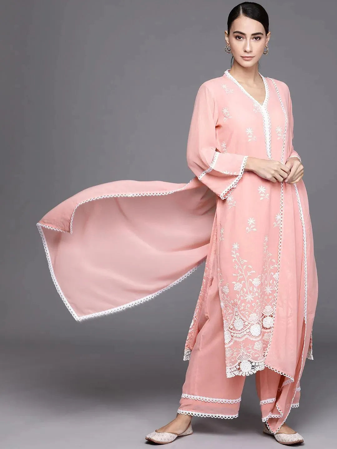 Pink Embroidered Georgette Suit Set - Libas