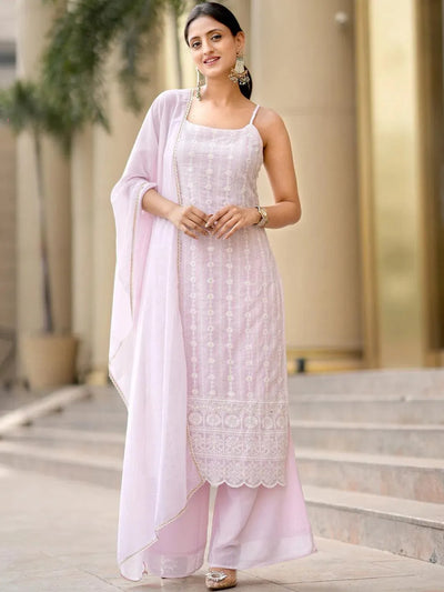 Pink Embroidered Georgette Suit Set - Libas