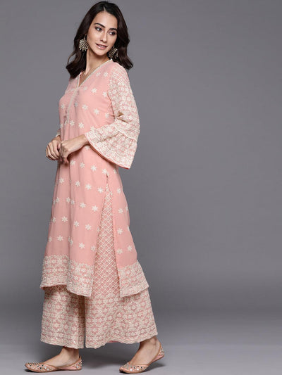Pink Embroidered Georgette Suit Set - Libas