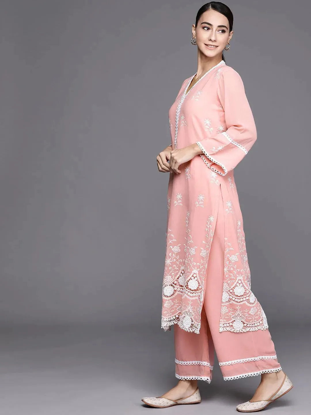 Pink Embroidered Georgette Suit Set - Libas 