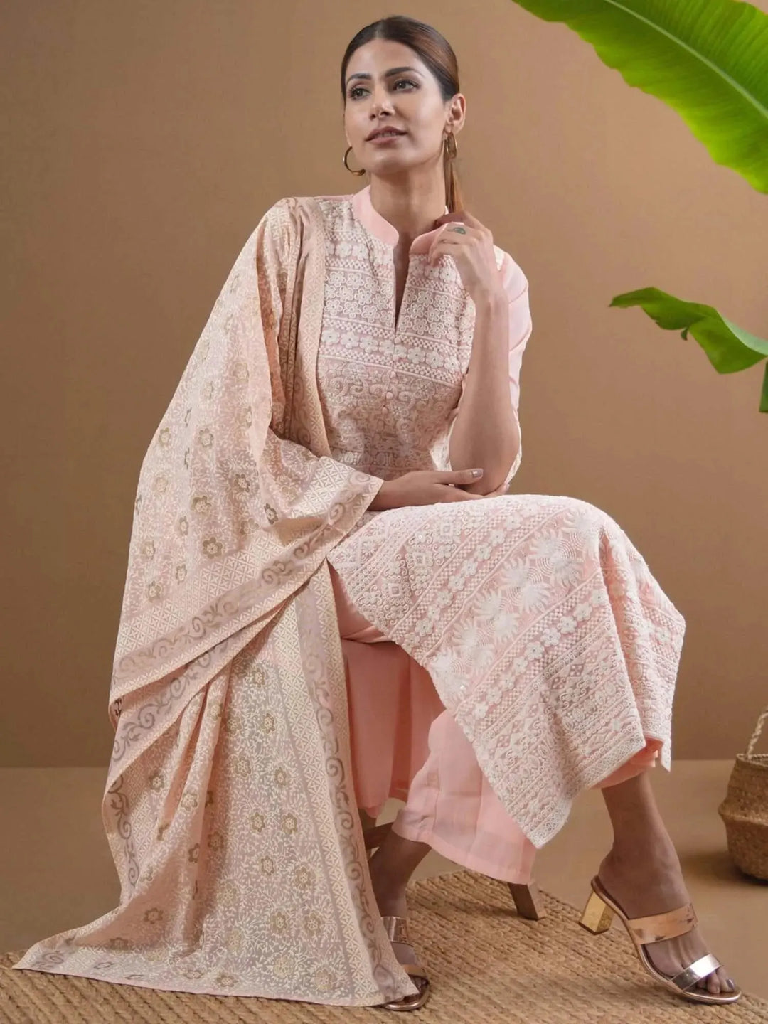 AMAIRA Pink Embroidered Georgette Suit Set - Libas 