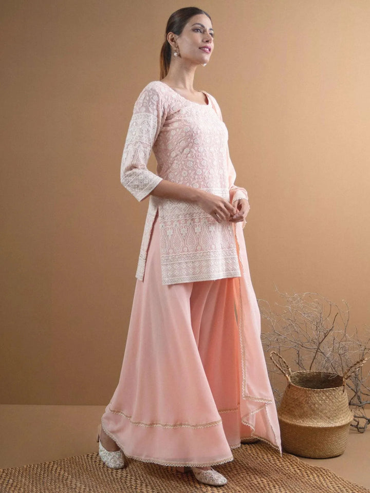 KAYRA Pink Embroidered Georgette Suit Set - Libas