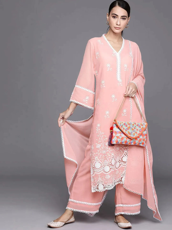 Pink Embroidered Georgette Suit Set - Libas