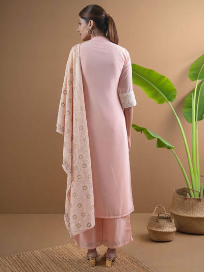 AMAIRA Pink Embroidered Georgette Suit Set - Libas