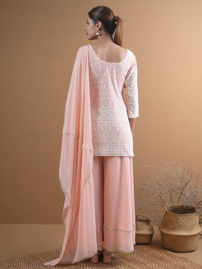 KAYRA Pink Embroidered Georgette Suit Set - Libas