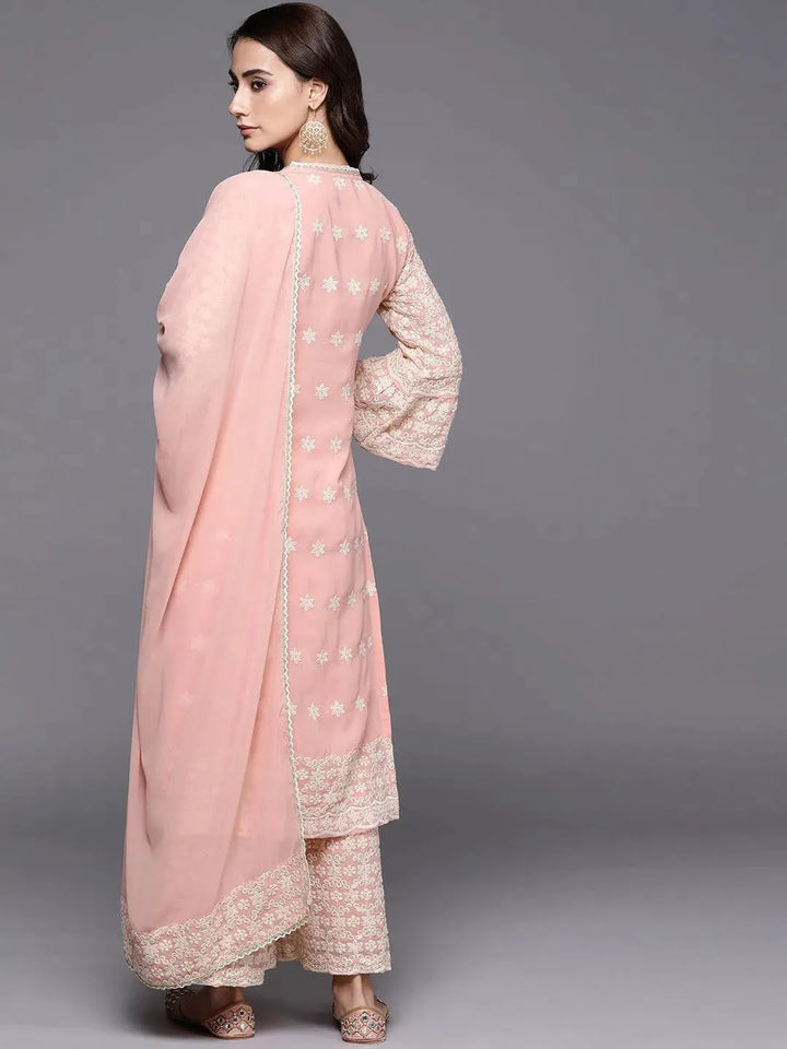 Pink Embroidered Georgette Suit Set - Libas