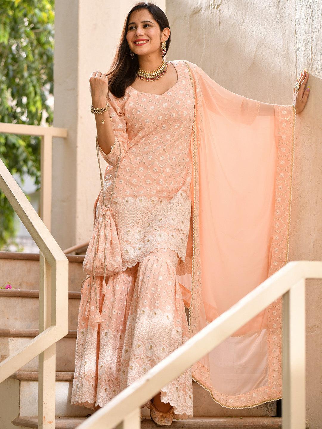Pink Embroidered Georgette Suit Set - Libas
