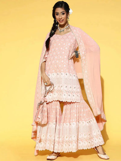 Pink Embroidered Georgette Suit Set - Libas