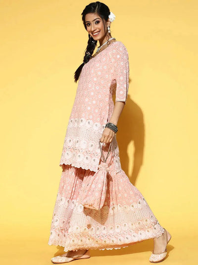 Pink Embroidered Georgette Suit Set - Libas