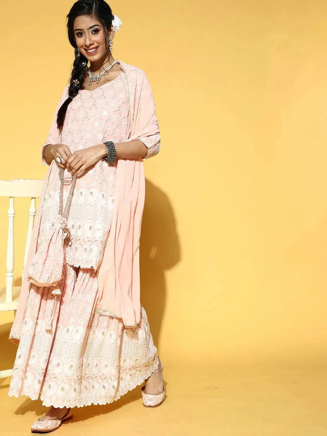 Pink Embroidered Georgette Suit Set - Libas