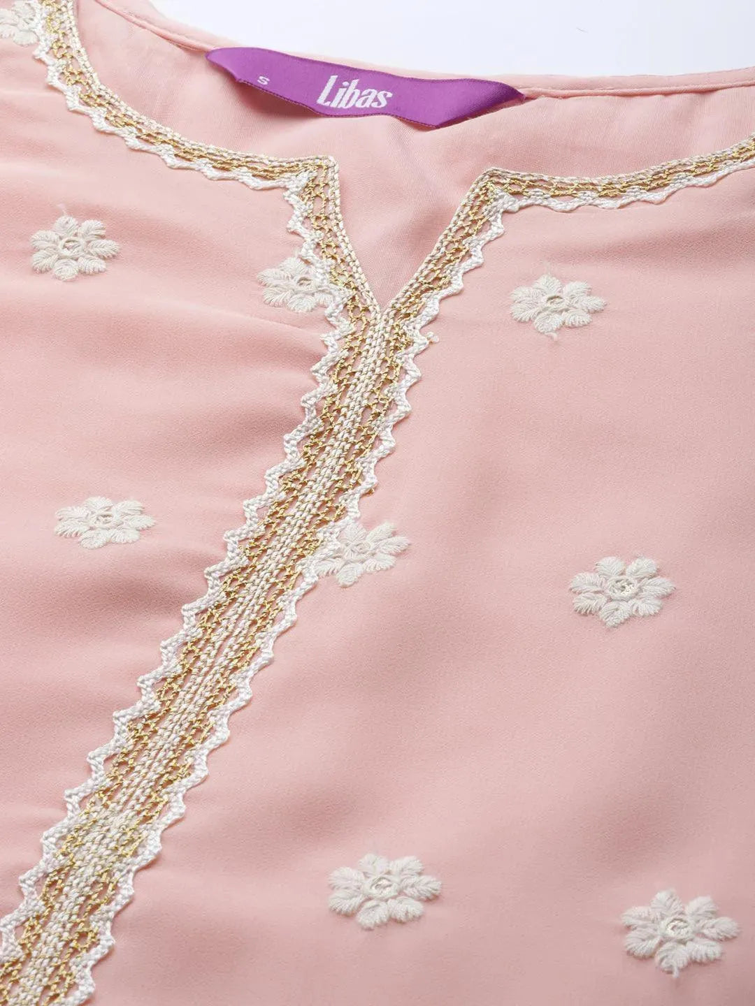 Pink Embroidered Georgette Suit Set - Libas 