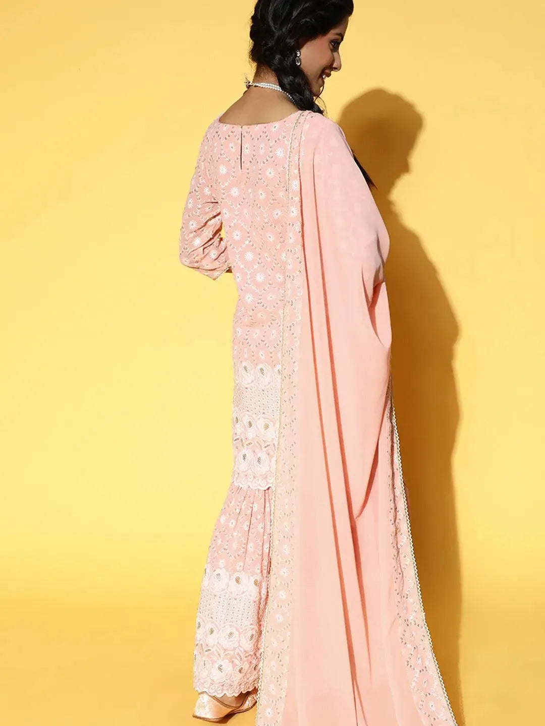 Pink Embroidered Georgette Suit Set - Libas