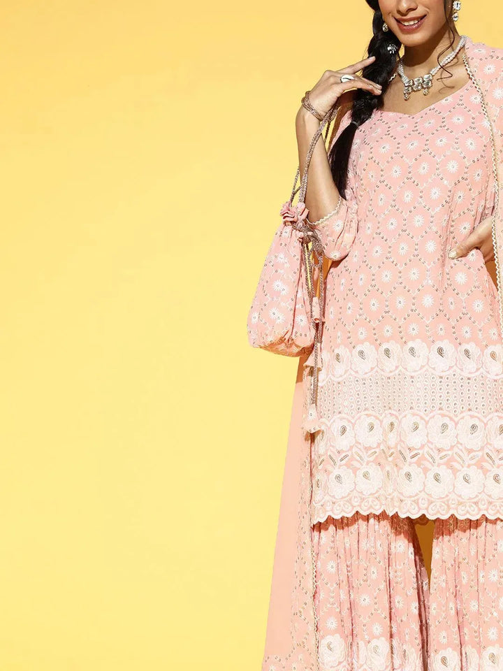 Pink Embroidered Georgette Suit Set - Libas