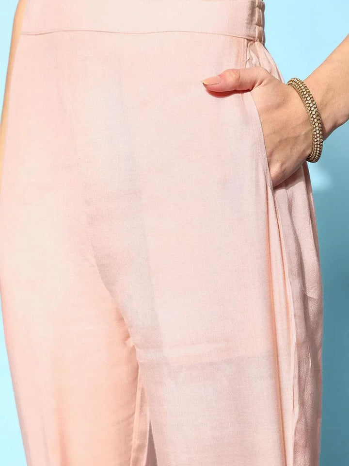 Pink Embroidered Georgette Straight Suit Set With Trousers - Libas
