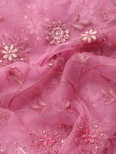 Pink Embroidered Net Saree - Libas