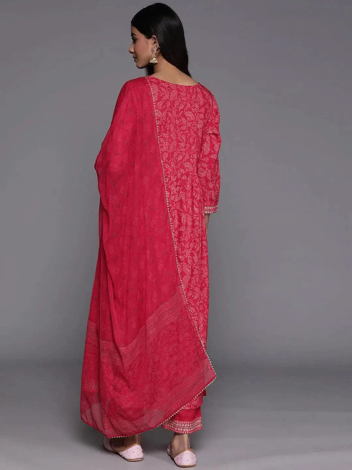 Pink Embroidered Rayon Suit Set With Trousers - Libas