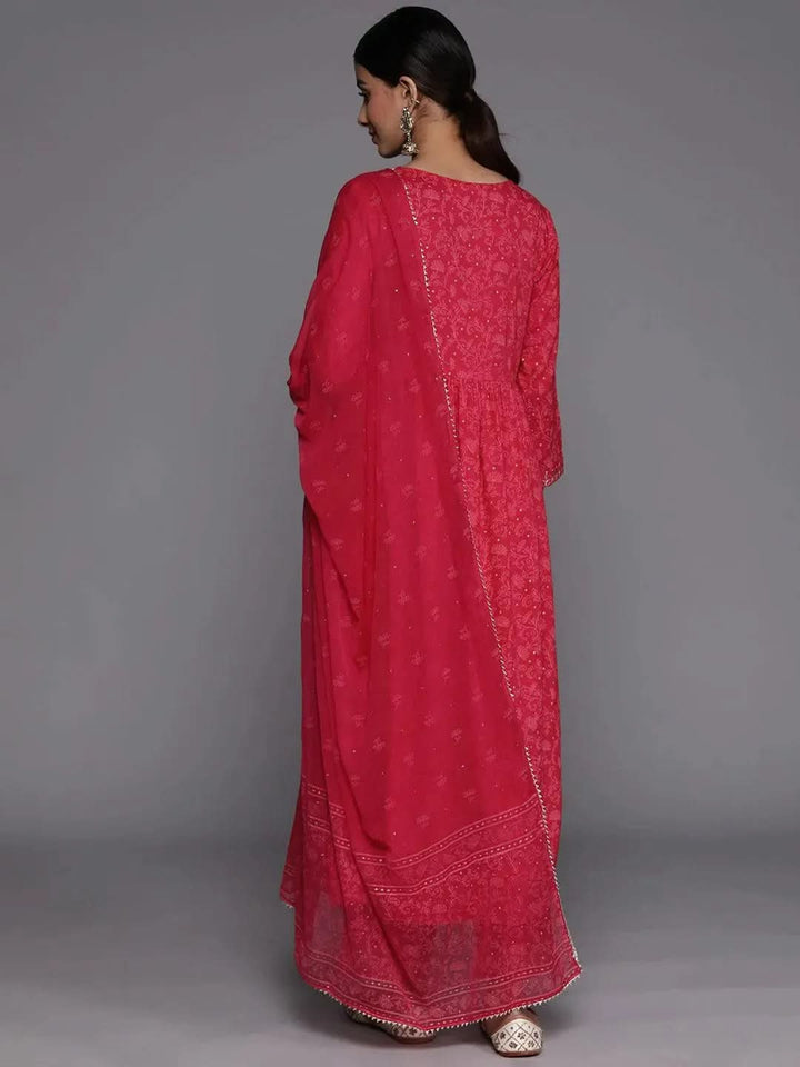 Pink Embroidered Rayon Suit Set With Trousers - Libas