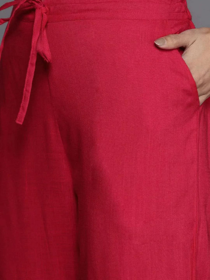 Pink Embroidered Rayon Suit Set With Trousers - Libas