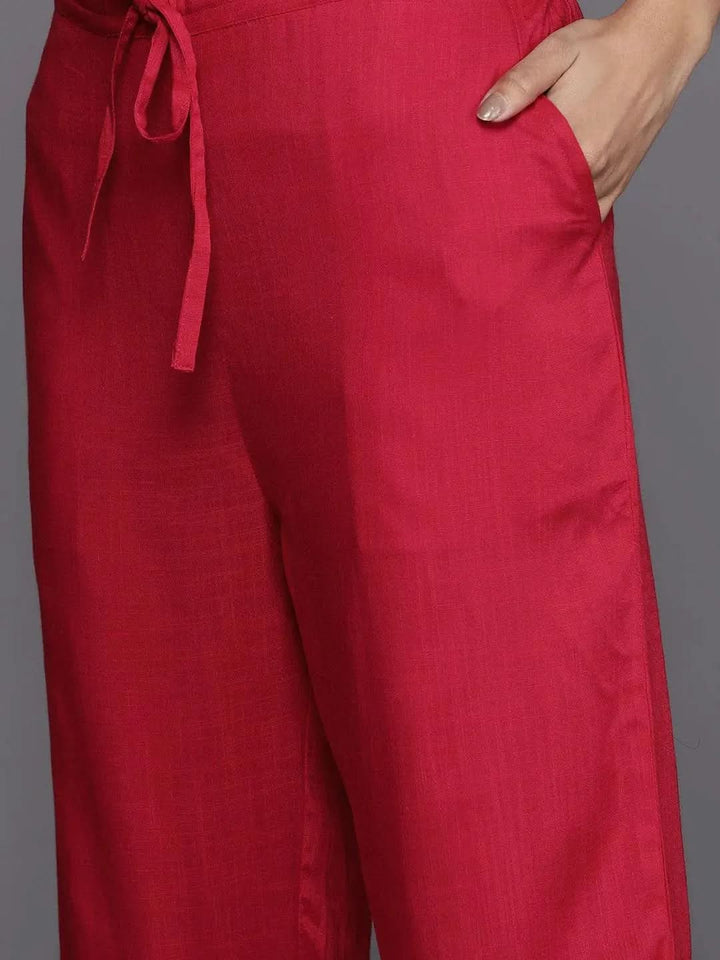 Pink Embroidered Rayon Suit Set With Trousers - Libas