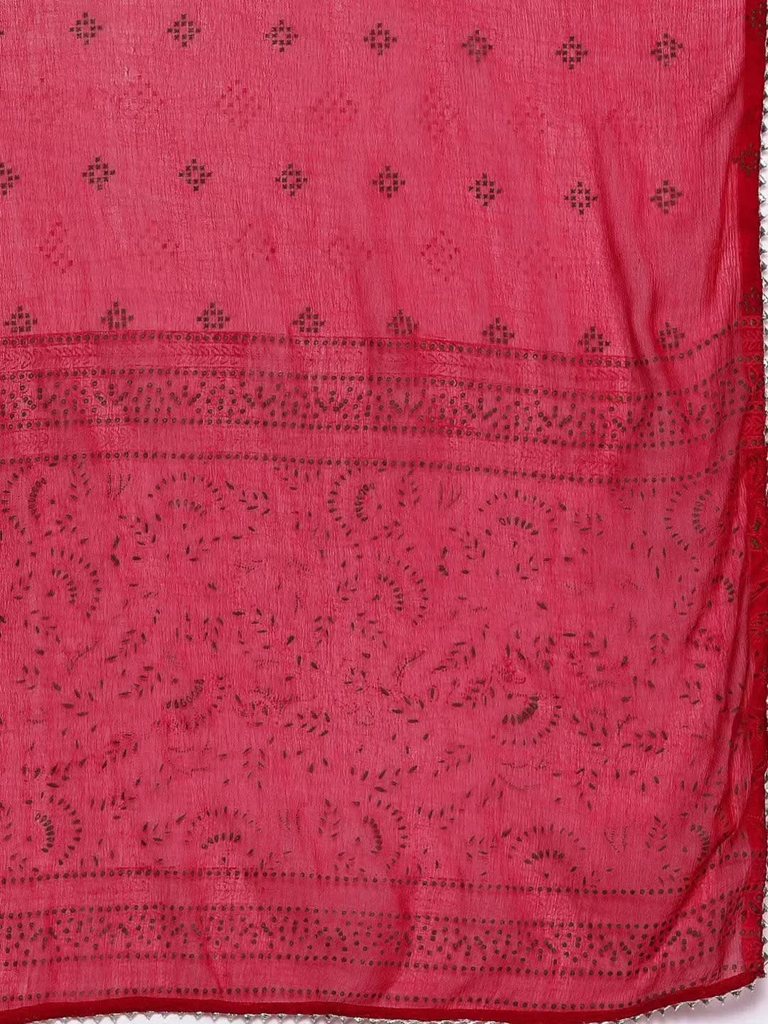 Pink Embroidered Rayon Suit Set With Trousers - Libas 