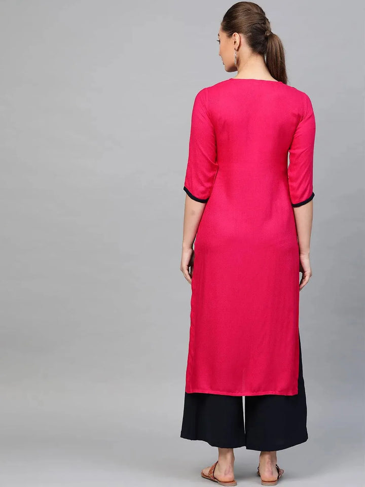 Pink Embroidered Rayon Kurta - Libas