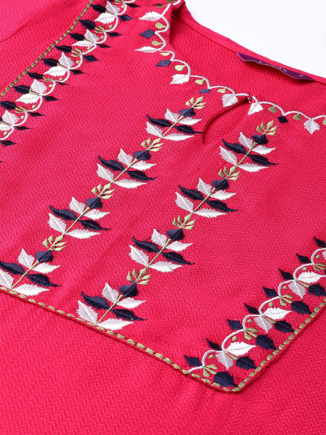 Pink Embroidered Rayon Kurta - Libas