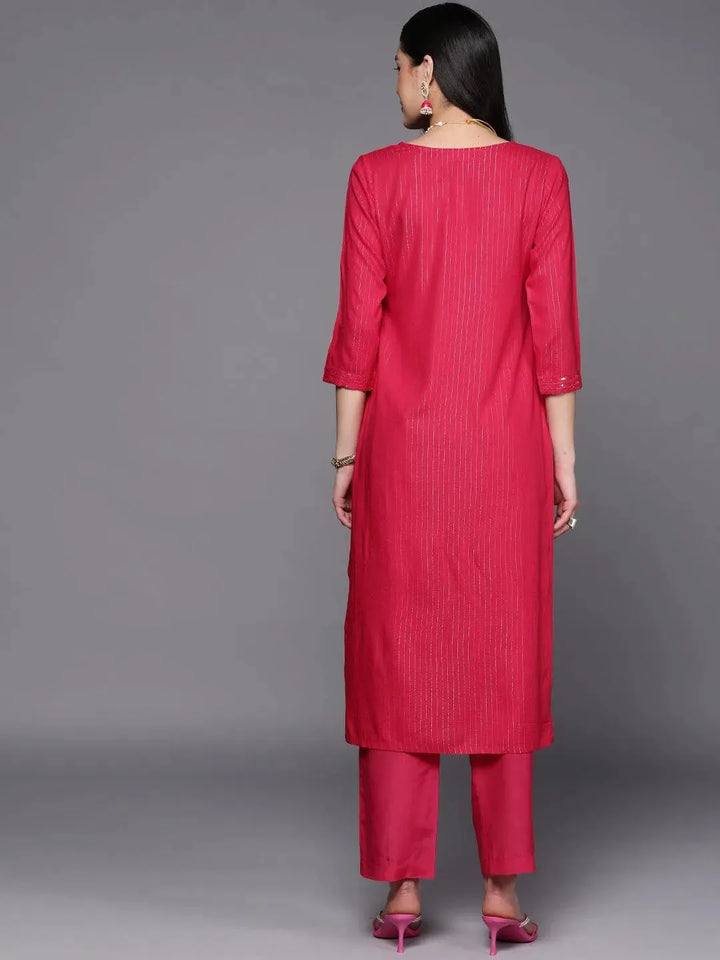 Pink Embroidered Rayon Straight Kurta - Libas