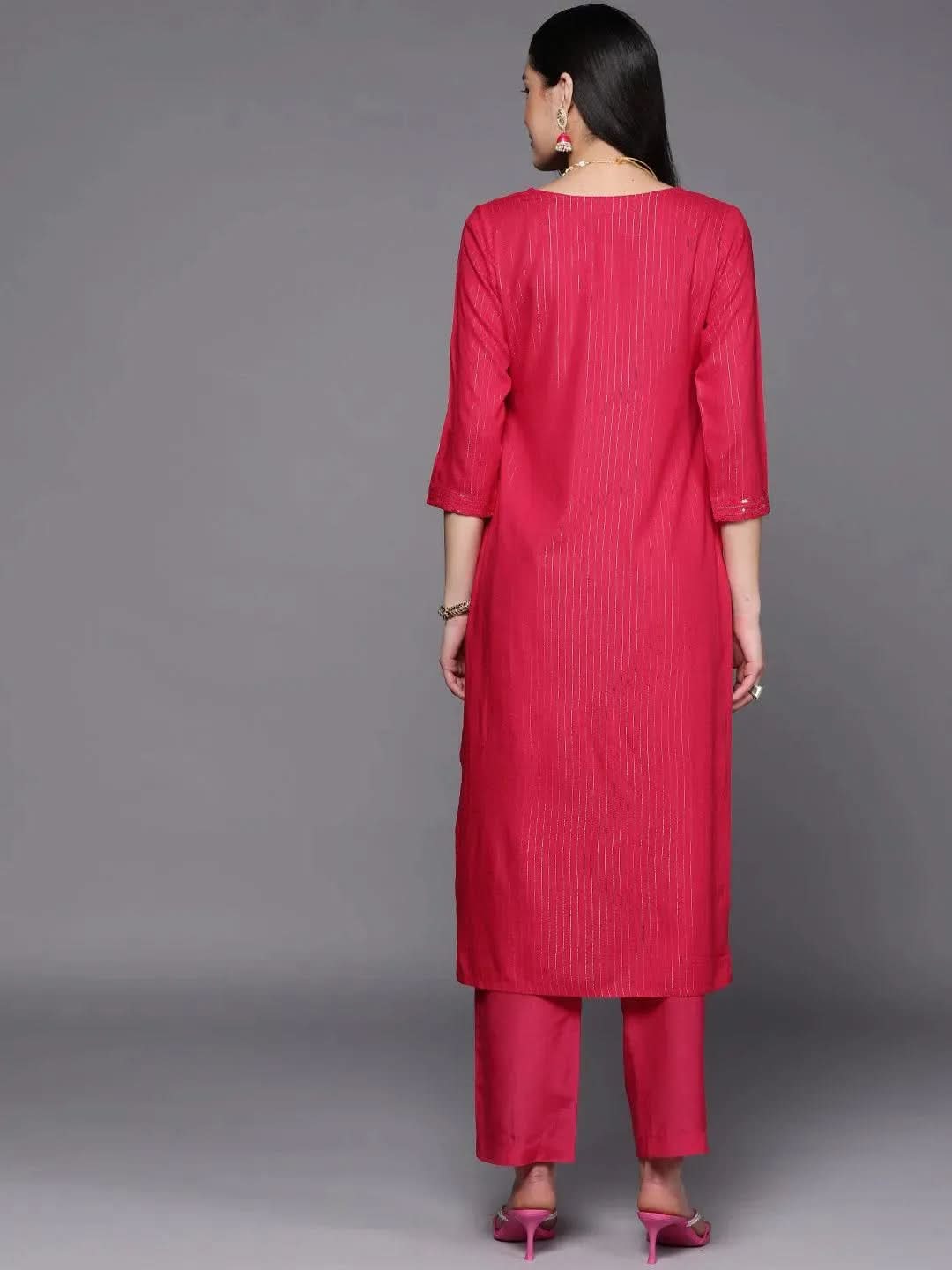 

Pink Embroidered Rayon Straight Kurta