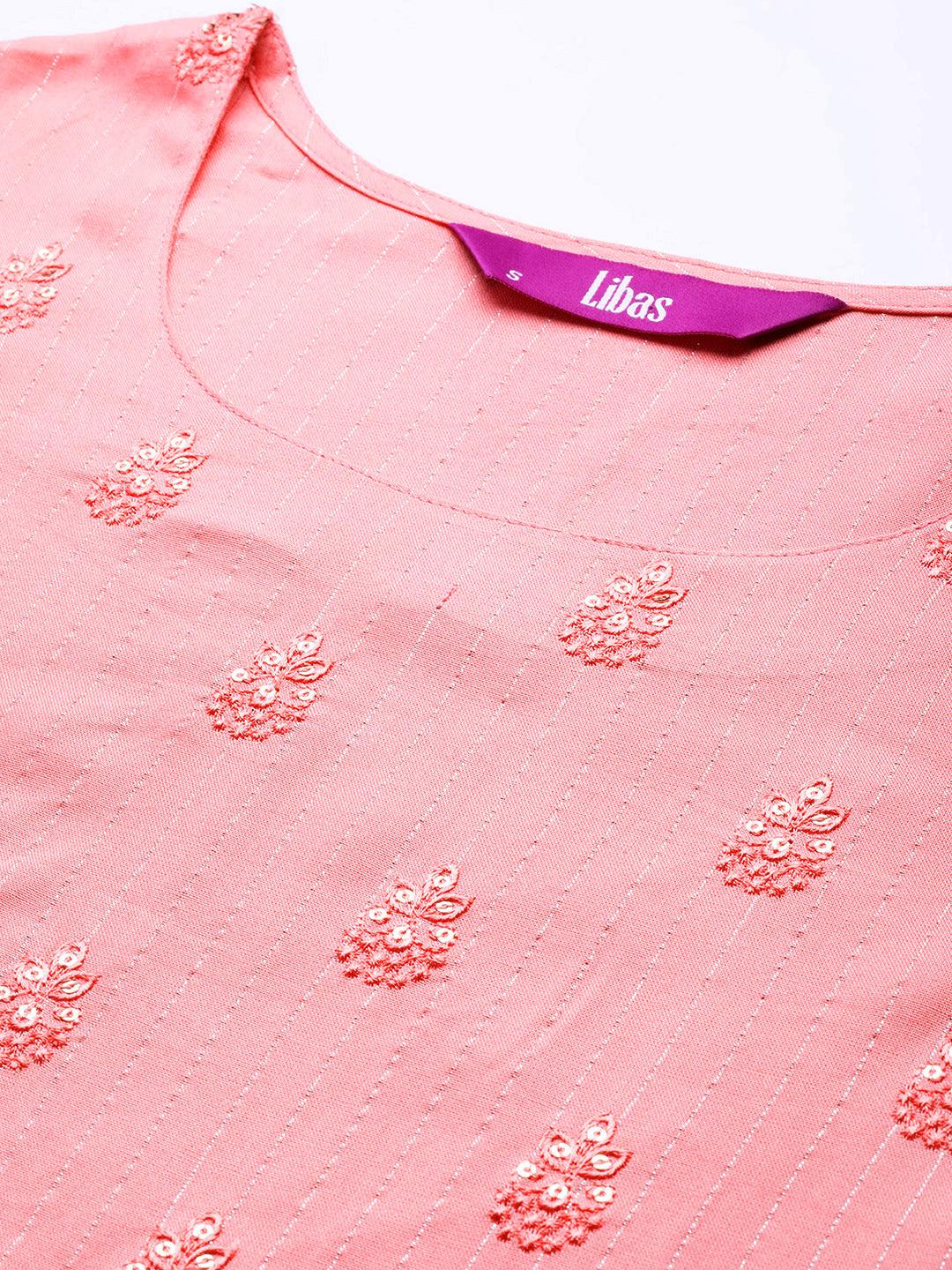 Pink Embroidered Rayon Straight Kurta - Libas