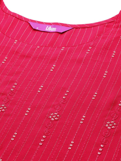 Pink Embroidered Rayon Straight Kurta - Libas