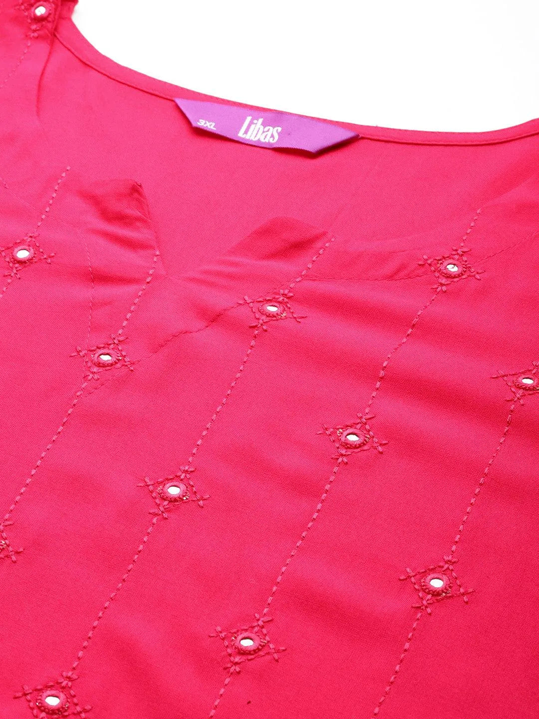 Pink Embroidered Rayon Straight Kurta - Libas 
