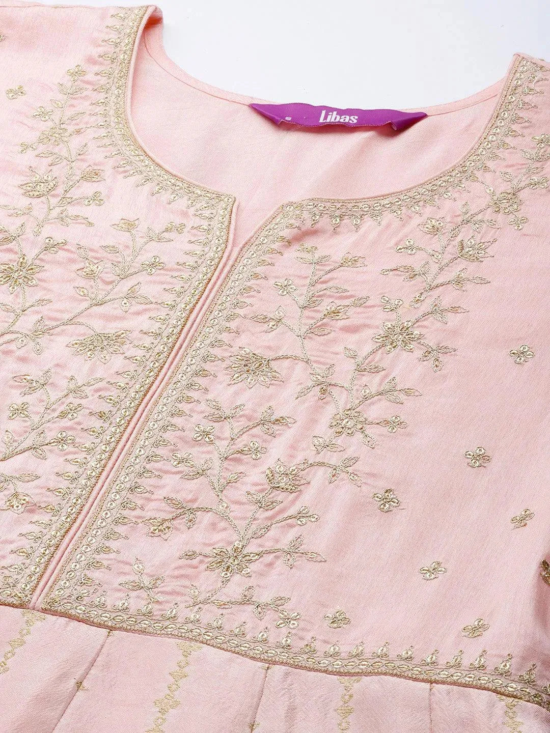 Pink Embroidered Silk Anarkali Suit Set - Libas