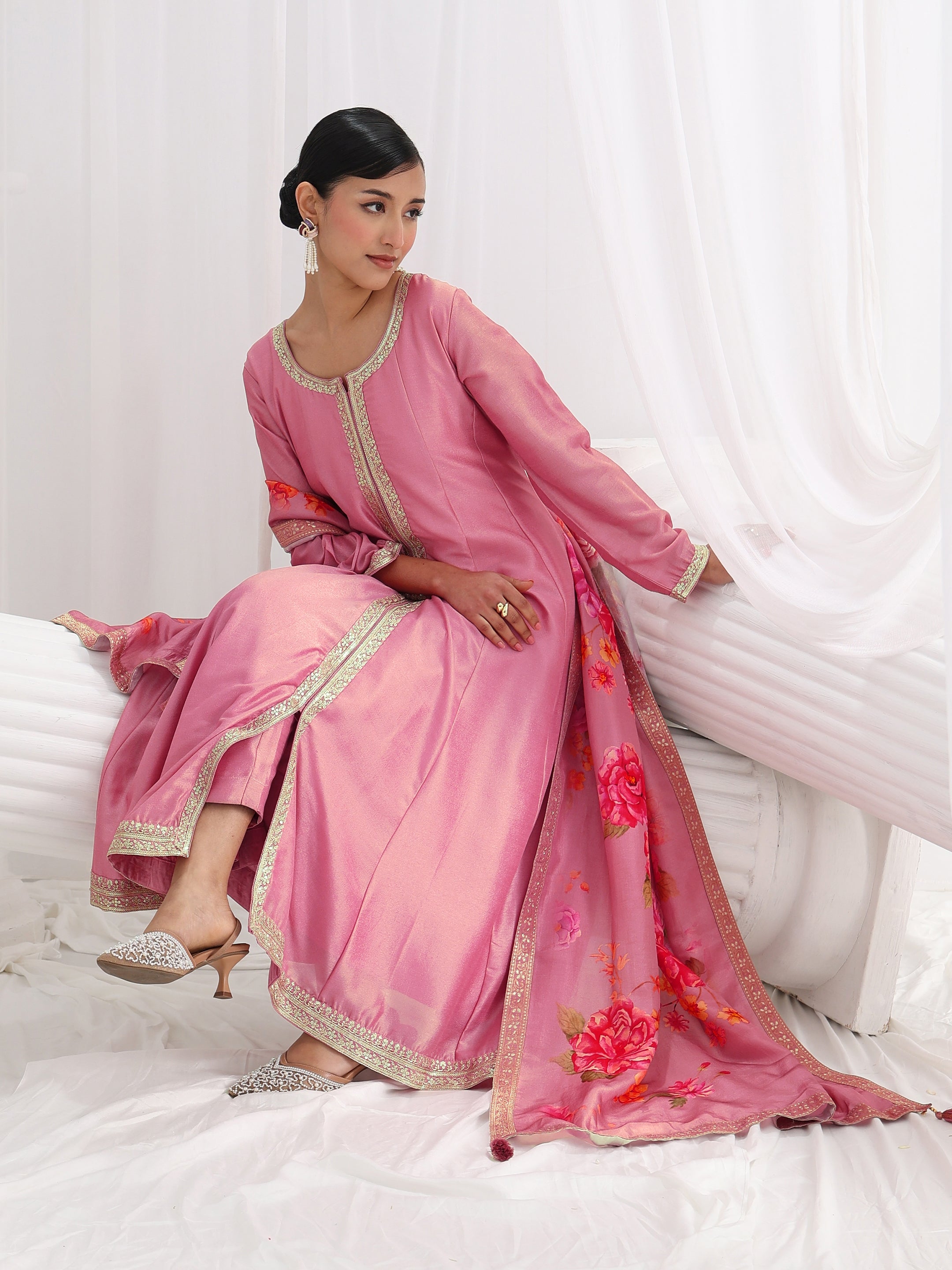 libas Pink Embroidered Silk Blend A-Line Suit Set With Dupatta-picture-18
